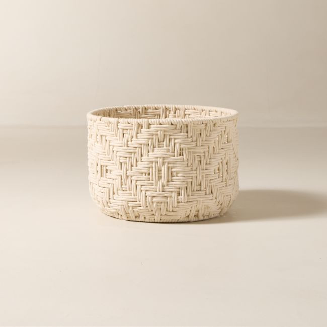 Rowen Handwoven Round White Cotton Storage Basket Medium | CB2