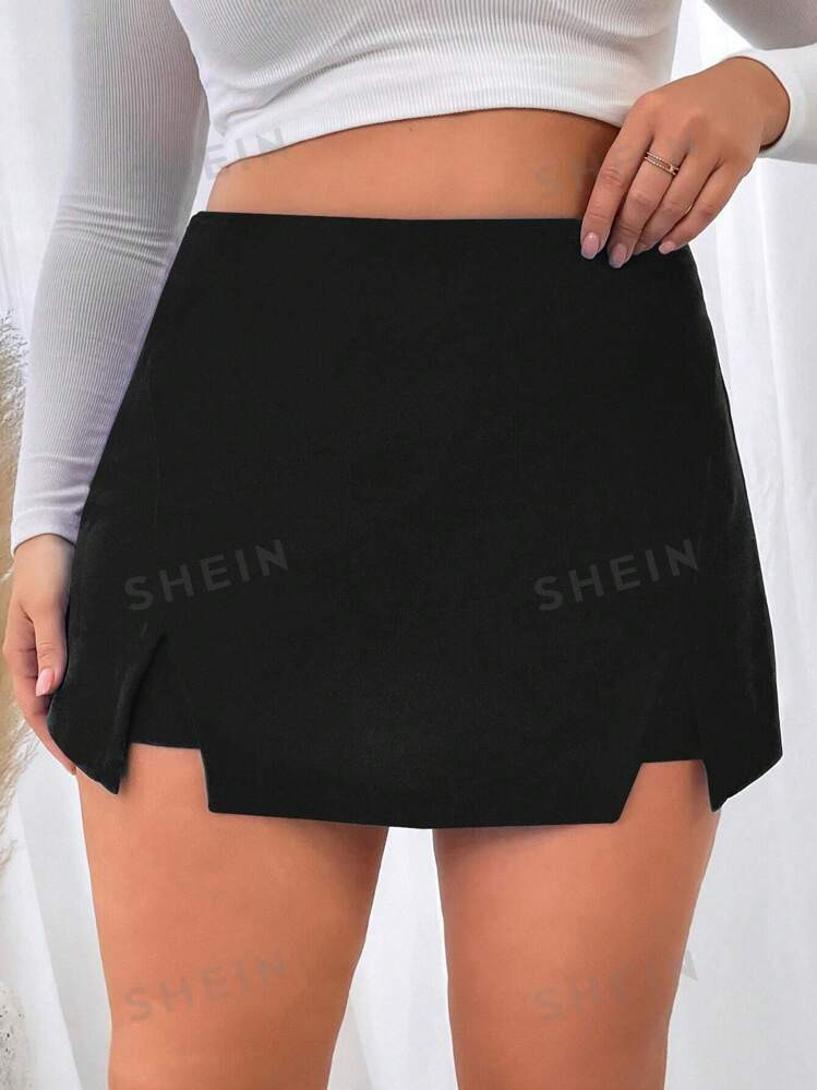 SHEIN Privé Plus Size High-Waist Split Hem Skort | SHEIN USA | SHEIN