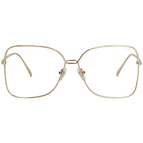 SOJOS Classic Trendy Square Oversized Blue Light Computer Glasses Large Clear Lens Eyewear Frame SJ1082, Gold/Clear | Amazon (US)
