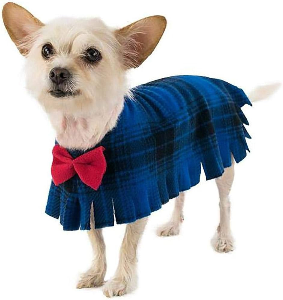 Pooch-O Fleece Blue Plaid with Bow Dog Poncho, X-Small | Amazon (US)
