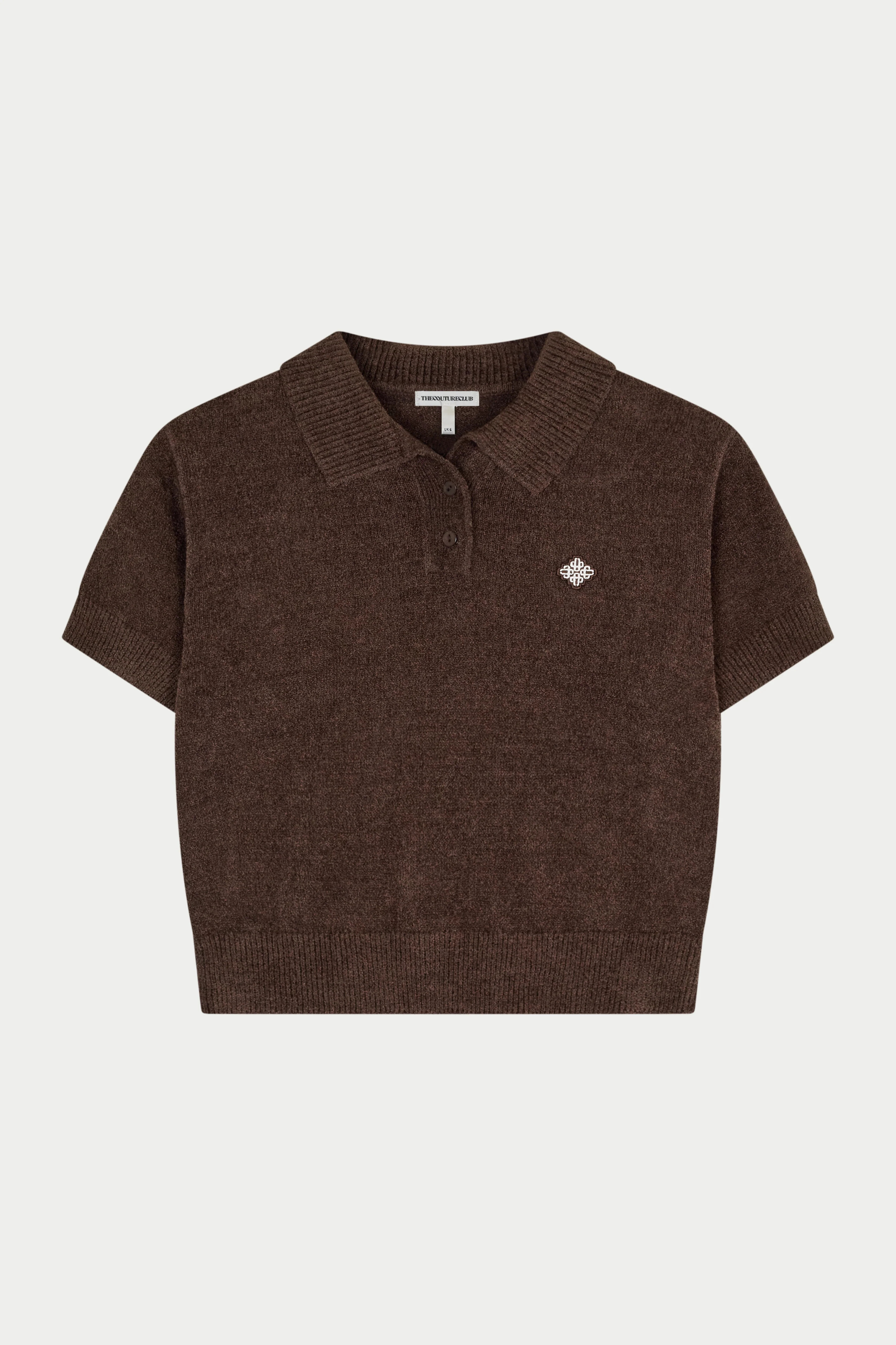 Towelling Open Collar t-Shirt - Chocolate | The Couture Club