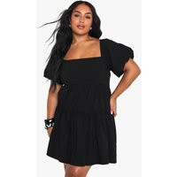 Womens Plus Extreme Puff Sleeve Tiered Smock Dress - Black - 20 | boohoo (US & Canada)