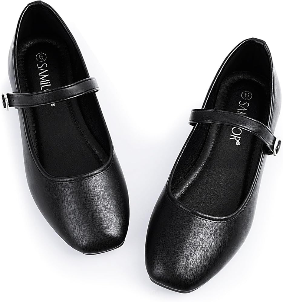 Mary Jane Flats Shoes Women Square Toe Ballet Flats Comfortable Ankle Strap Flats Casual Slip on ... | Amazon (US)