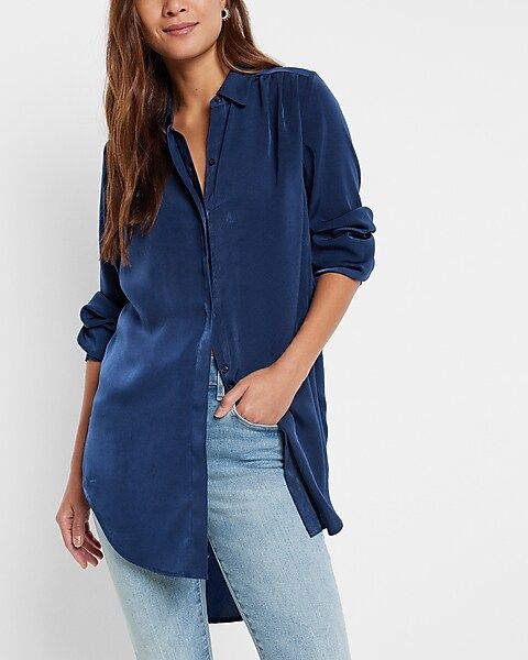 Pleated Shoulder Tunic Shirt | Express