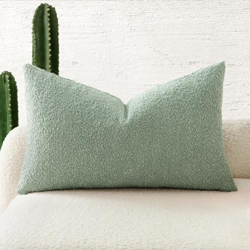 MIULEE Textured Boucle Throw Pillow Cover Greyish Green Accent Solid Lumbar Spring Pillow Case Decorative Soft Pack of 1 Couch Cushion Chair Sofa Bedroom Livingroom Home Decor,12x20 Inch | Amazon (US)