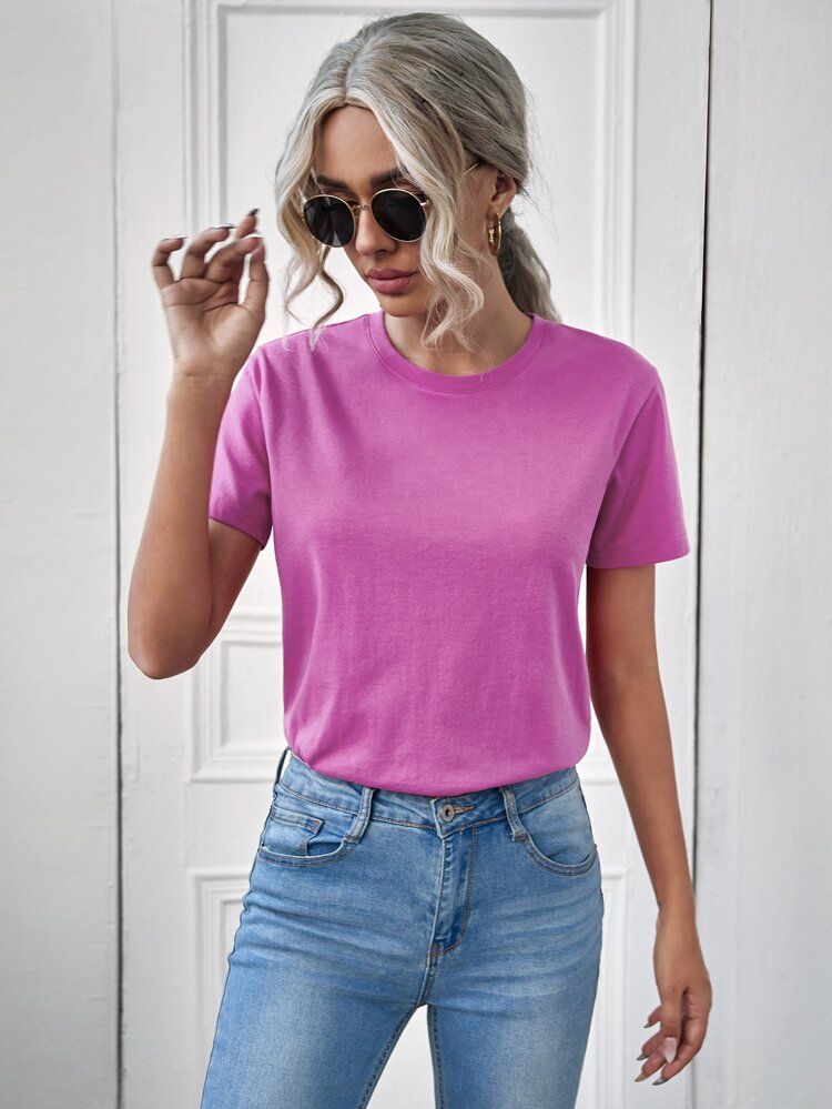 Solid Round Neck Tee | SHEIN