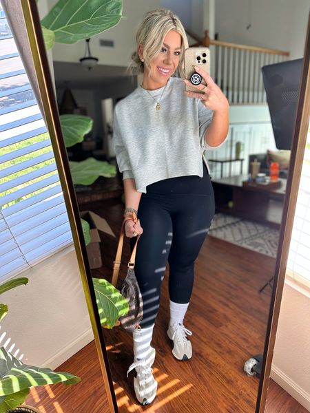 Comfy outfit today, running errands or gym, this look can go anywhere! ✌🏼 I am wearing a M in the cropped sweatshirt and M (6-8) in the leggings. The top is so flattering and soft and the leggings boost your booty and suck ya in. 💯 Sneakers I sized up 1/2 

#LTKFind #LTKstyletip #LTKfit