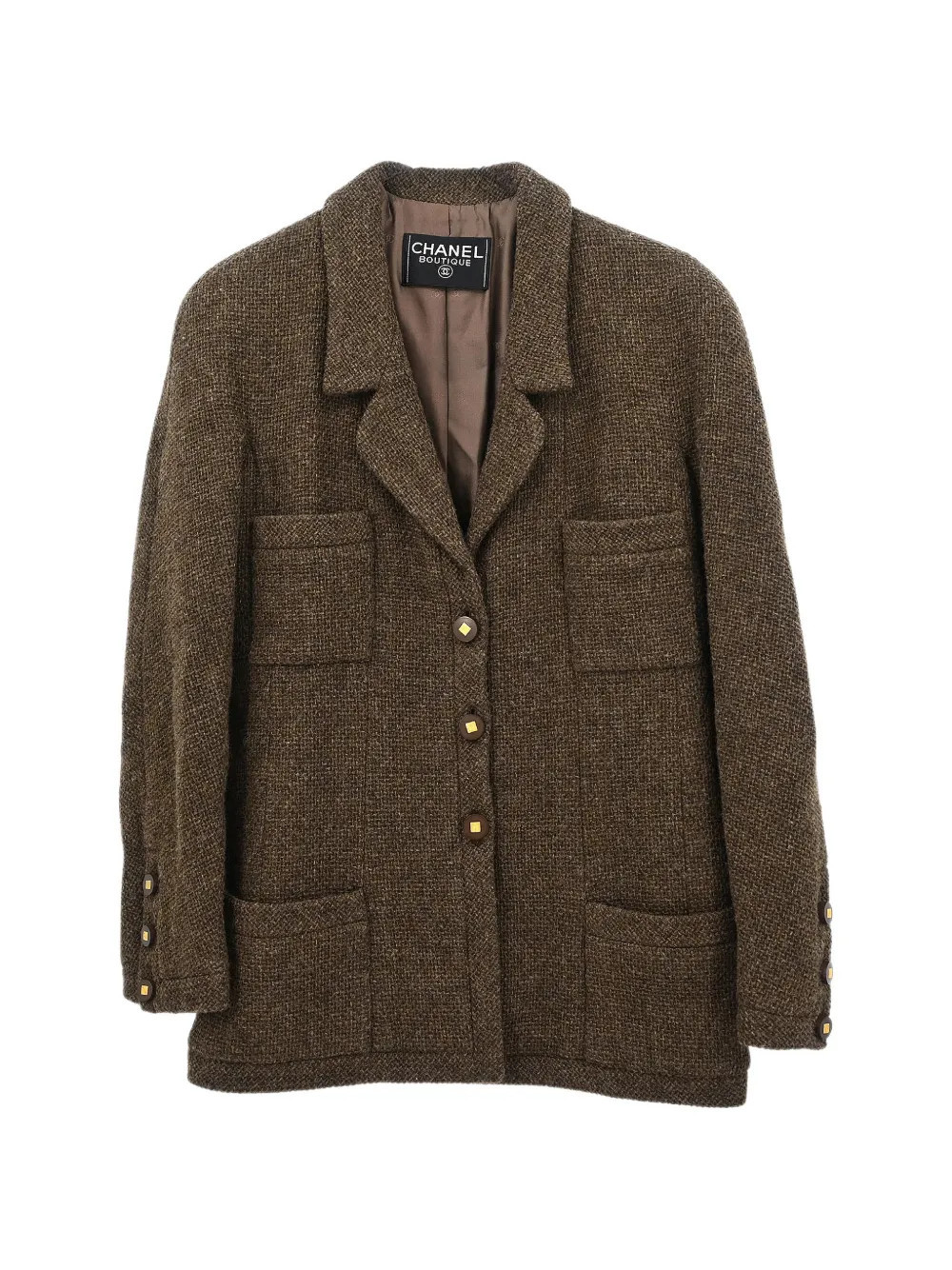 CHANEL Pre-Owned 1990-2000 single-breasted tweed blazer - Brown | Farfetch Global