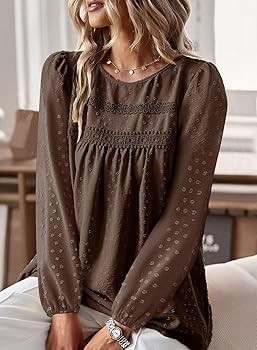 Falechay Womens Tops Flowy Boho Dressy Casual Lace Cute Long Sleeve Shirts | Amazon (US)