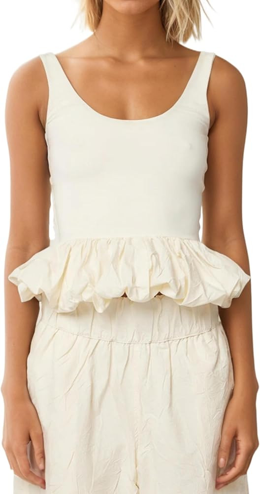 Women's Ruffle Bubble Hem Tank Top Scoop Neck Backless Sleeveless Patchwork Peplum Top Going Out ... | Amazon (US)