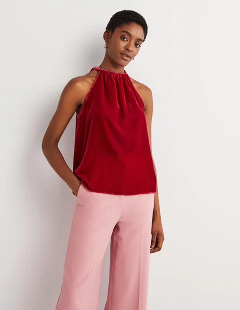 Velvet Halterneck Top - Poinsettia Red | Boden (US)