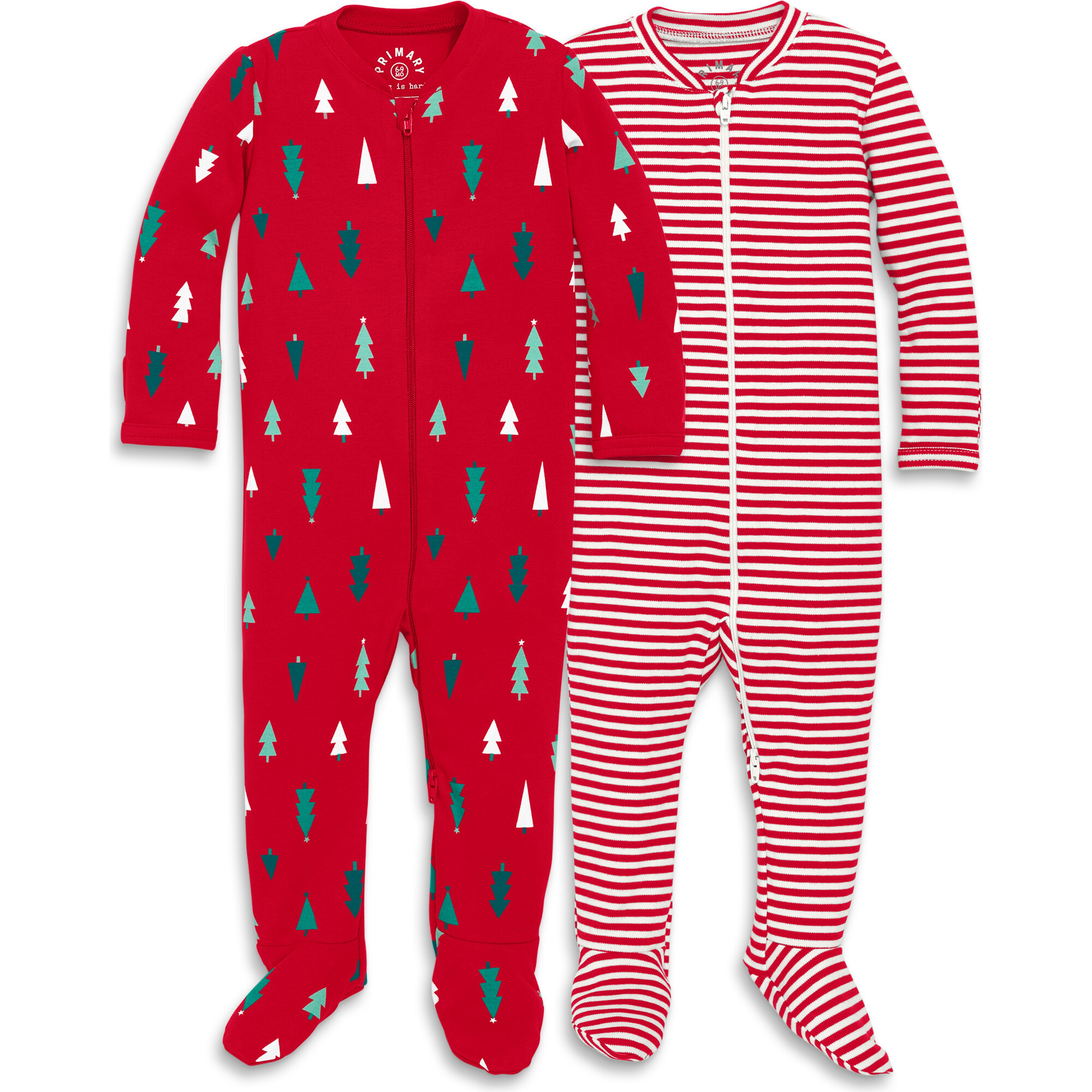 Baby Organic Zip Footie Set in Holiday Prints, Cherry Multi Trees | Maisonette