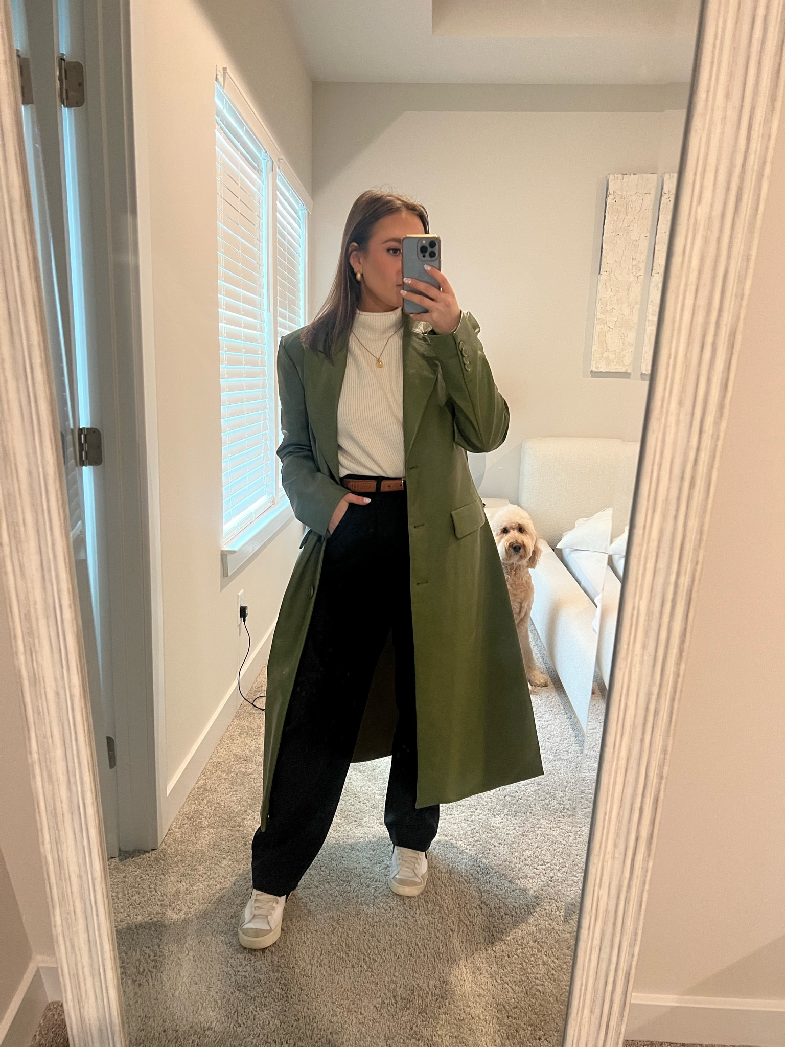 Casual work outfit with green leather trench coat 

#LTKfit #LTKstyletip
