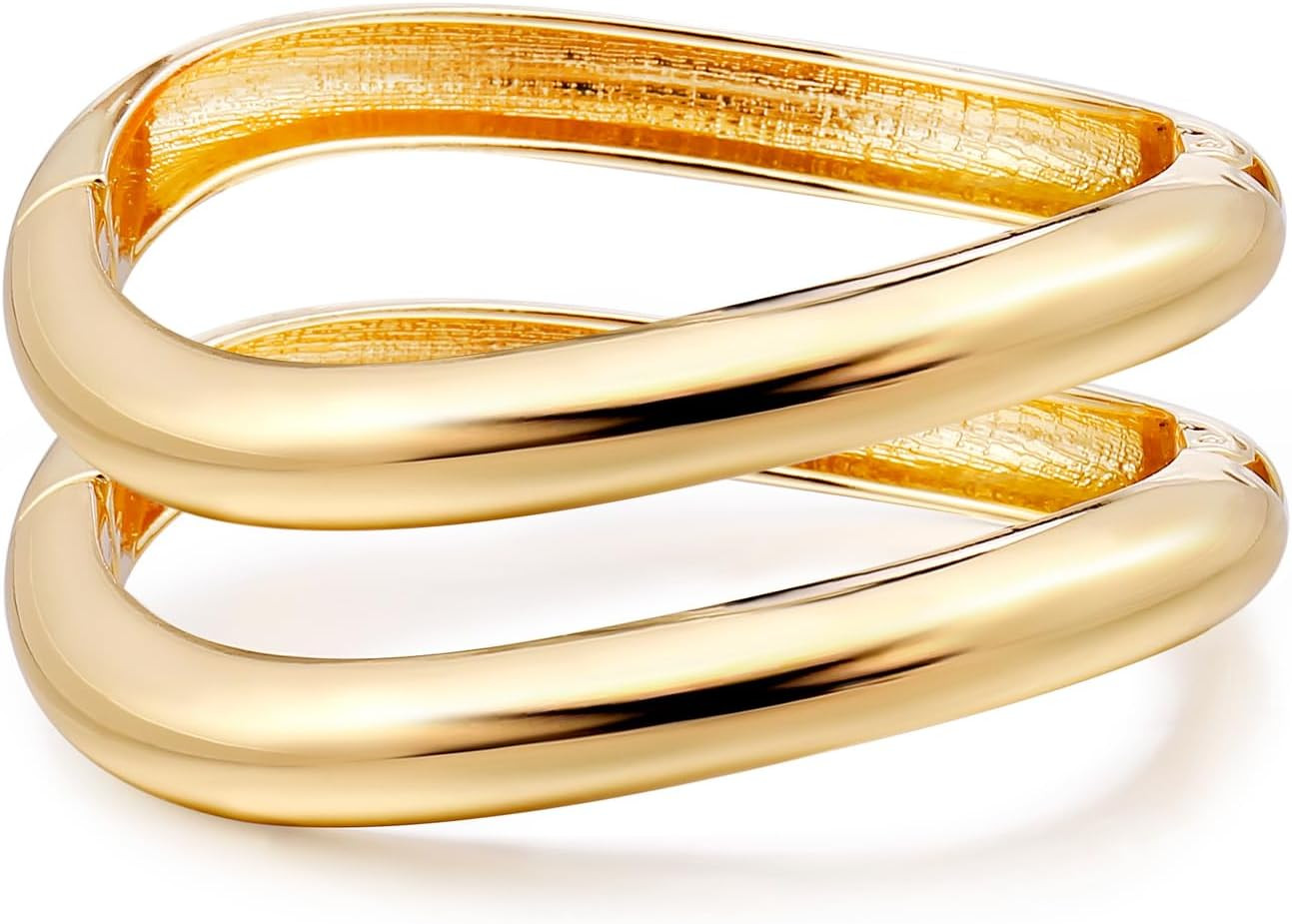 Gold Plated Cuff Bangle Bracelets For Women Set Chunky Trendy Hinged Irregular Cuff Open Wide Gold Bracelet Minimalist Jewelry Gift 2pcs | Amazon (US)