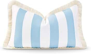 Hofdeco Premium Coastal Hampton Style Patio Indoor Outdoor Lumbar Pillow Cover Only, 12"x20" Wate... | Amazon (US)