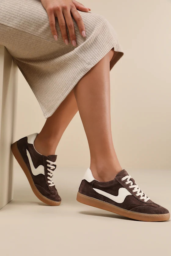 Notice Dark Brown Suede Leather Color Block Lace-Up Sneakers | Lulus