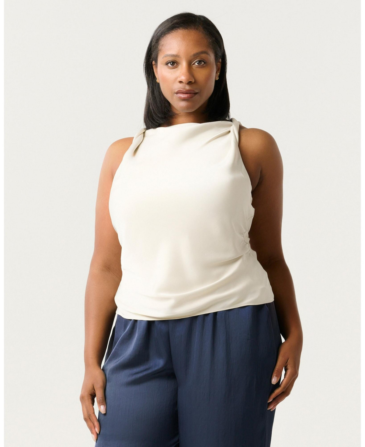 Estelle Plus Size Tahni Cowl Neck Satin Tank Top - Oyster | Macy's