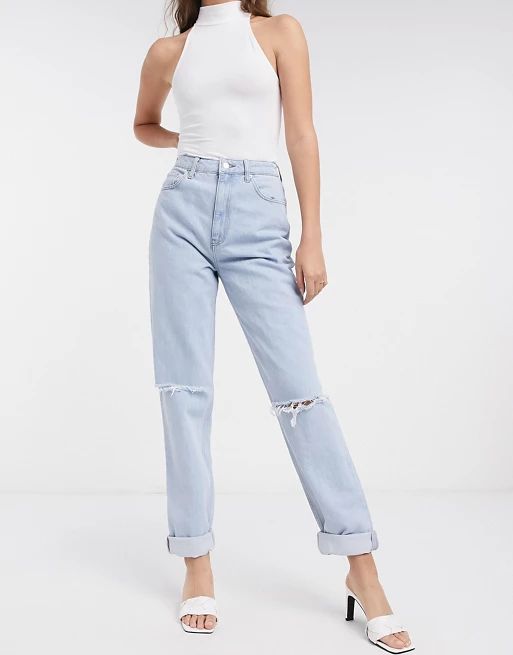 ASOS DESIGN Tall recycled high rise 'slouchy' mom jeans brightwash | ASOS (Global)