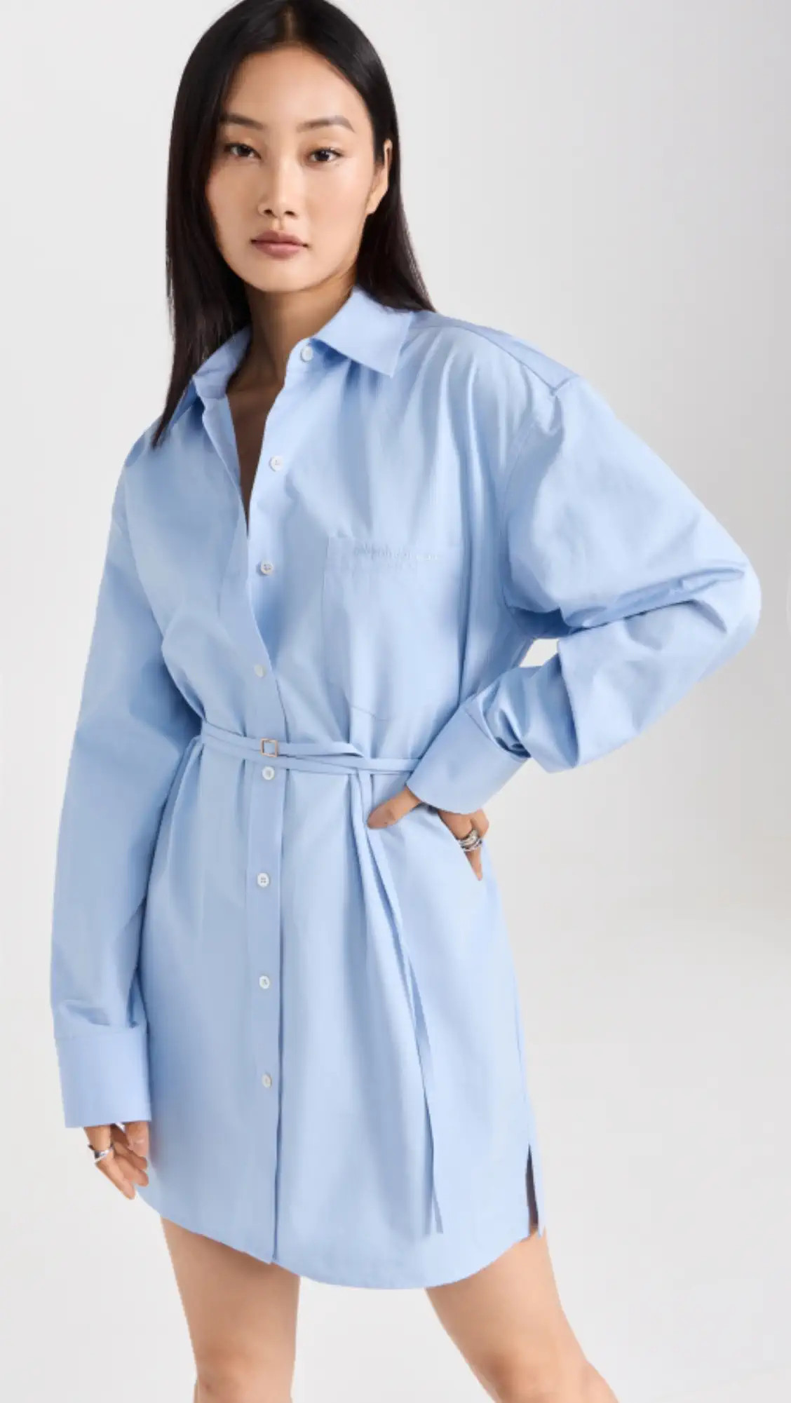 Alexander Wang Tie Waist and Logo Embroidery Shirt Dress | Shopbop | Shopbop
