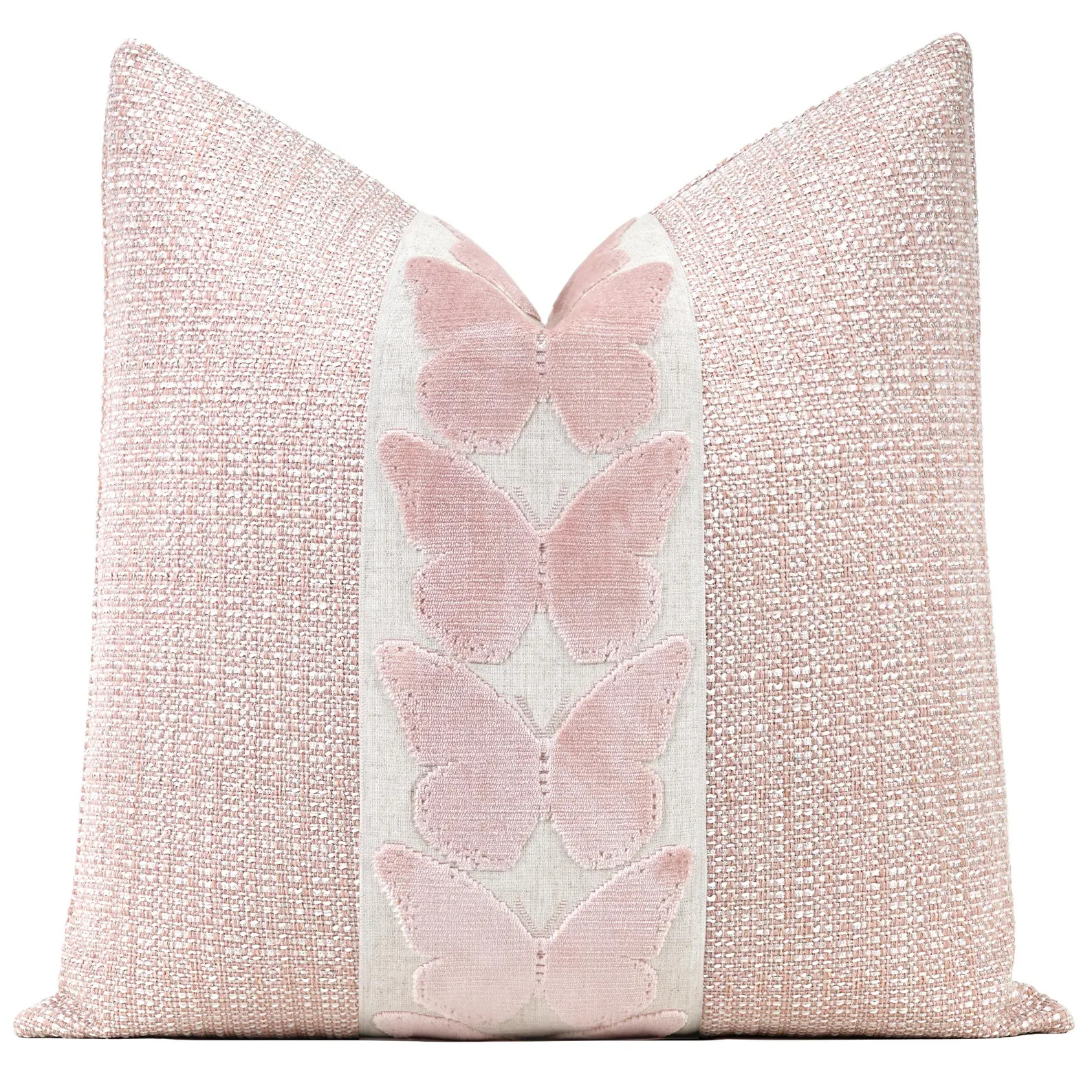 Signature Tweed Throw Pillow Cover in Ballet Pink with Large Ballet Pink Butterfly Trim | Designe... | Etsy (Global)