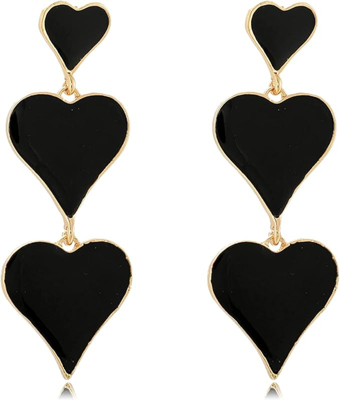 Heart Earrings for Women Red Heart Earrings Pink Heart Interlocking Drop Earrings | Amazon (US)