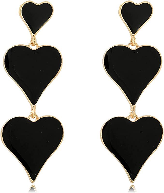 Heart Earrings for Women Red Heart Earrings Pink Heart Interlocking Drop Earrings | Amazon (US)