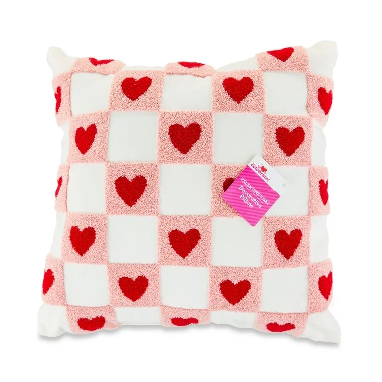 Valentine's Day White, Red & Pink Heart Checkerboard Throw Pillow for Adults, 17" x 17", 1 Count,... | Walmart (US)