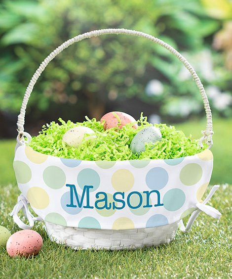 Personalized Planet White & Blue Polka Dot Collapsible Handle Personalized Easter Basket | Zulily