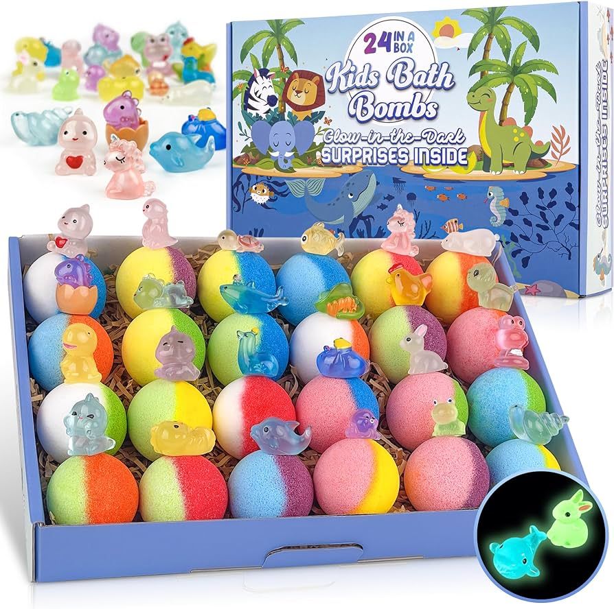 Bath Bombs for Kids, 24pcs Bath Bombs with Glow in The Dark Surprise Inside, Natural and Organic ... | Amazon (US)