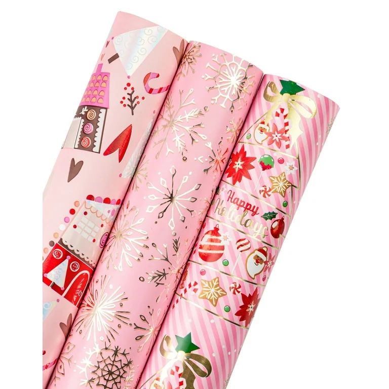 WRAPAHOLIC Christmas Wrapping Paper Roll - Mini Roll - 3 Rolls - 17 Inch X 120 Inch Per Roll - Pi... | Walmart (US)