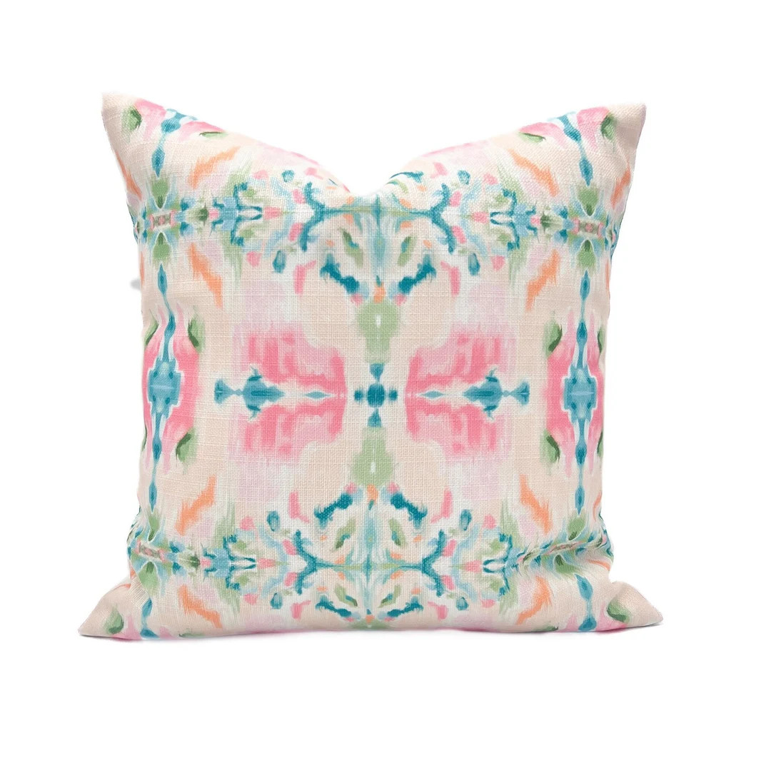 Kaleidoscope Pillow 20x20 Ivory, Pink & Teal Kaleidoscope Pillow Trendy Throw Pillow 1197 - Etsy | Etsy (US)