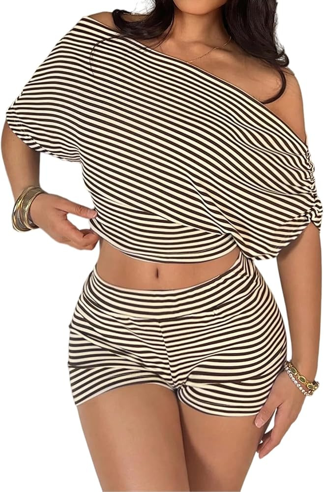Womens Summer 2 Piece Stripe Short Sets Lounge Workout Outfits | Amazon (US)