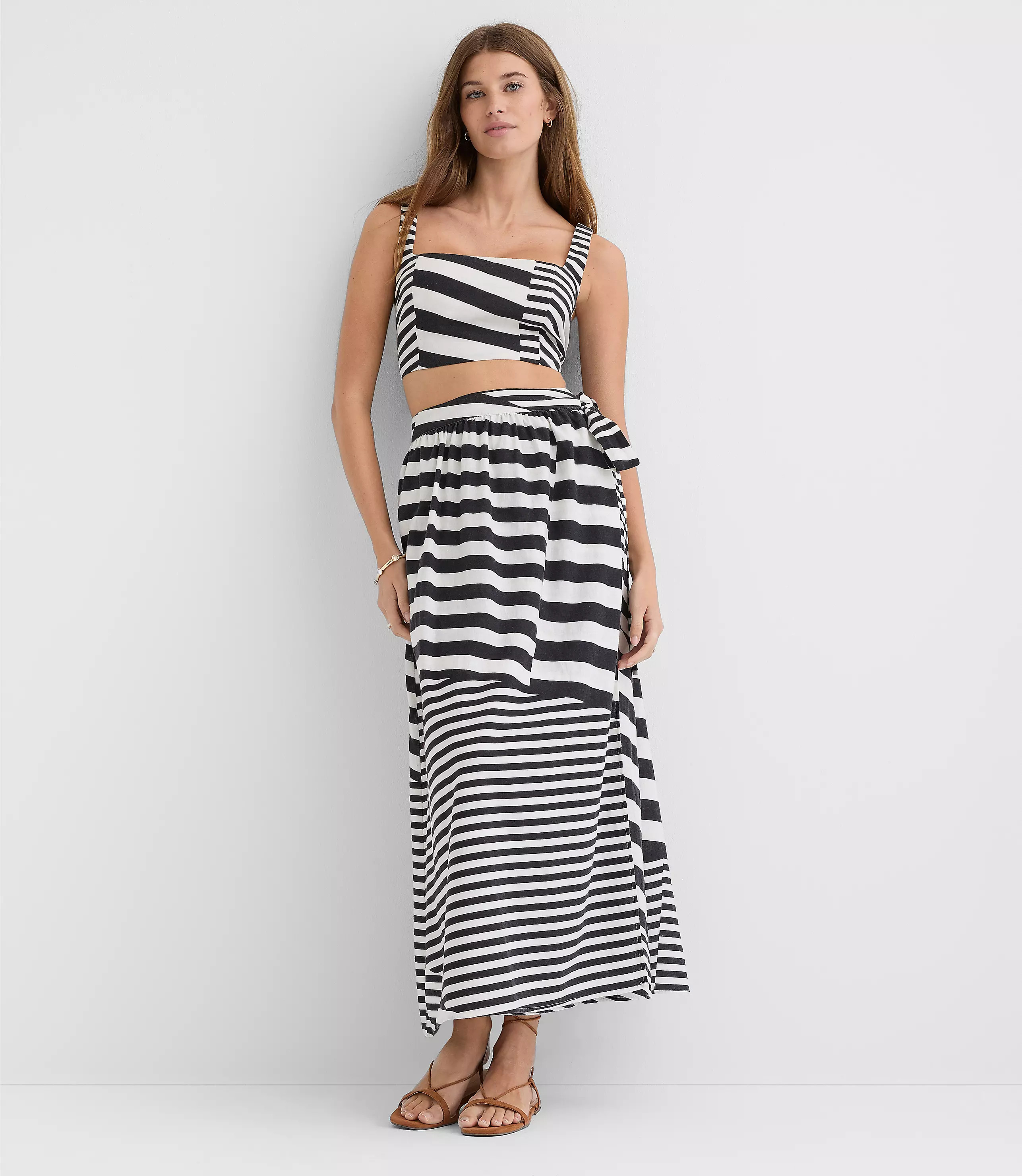 LOFT Beach Striped Linen Cotton Maxi Wrap Skirt | LOFT