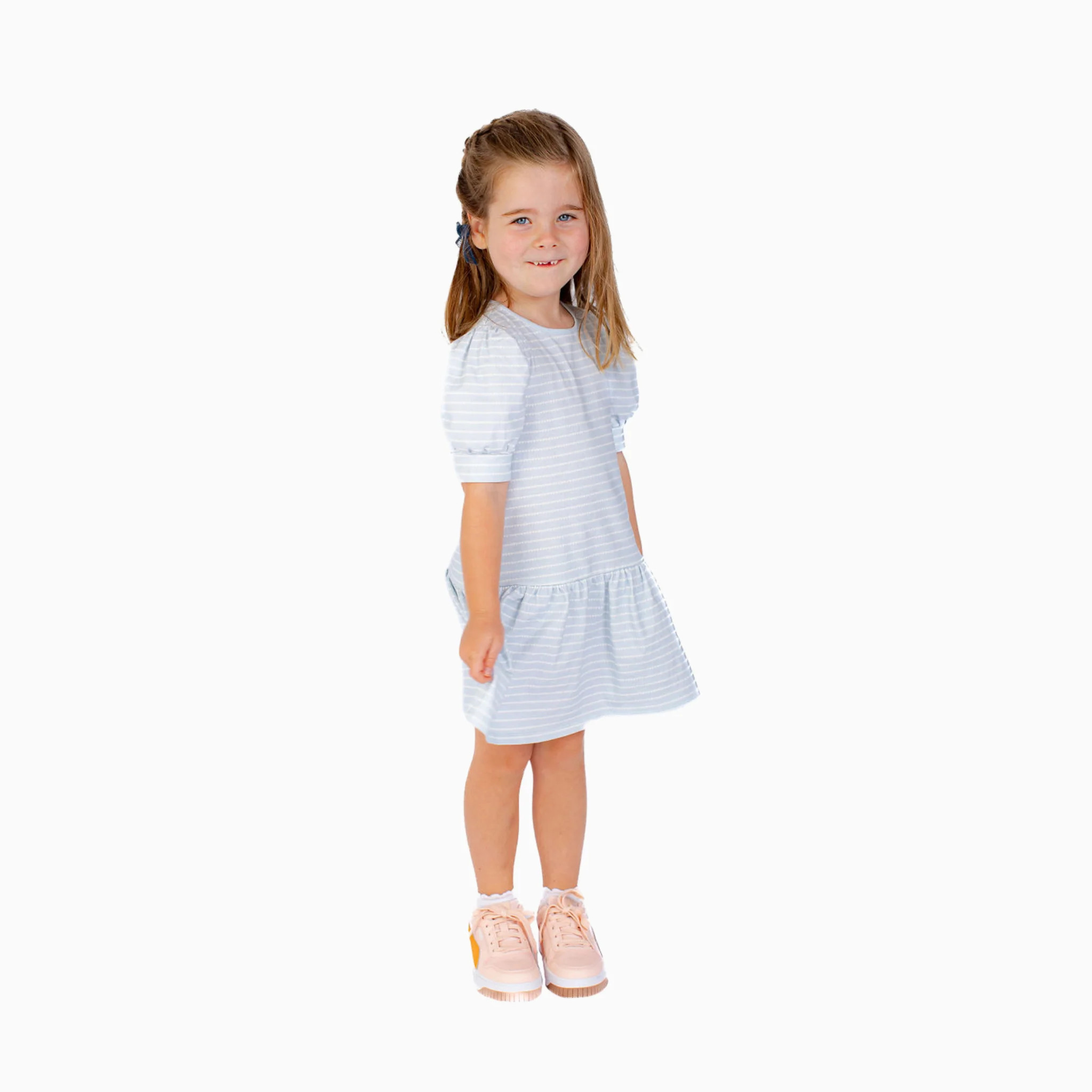 Puff Sleeve Tennis Dress in Blue & White Heart Stripe | Nella June