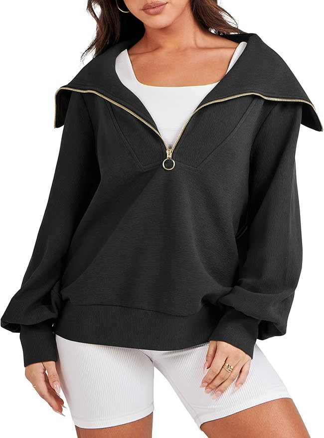 Prinbara Womens Oversized Quarter Zip Pullover Long Sleeve Sweatshirt Trendy Hoodie Teen Girls Fa... | Amazon (US)