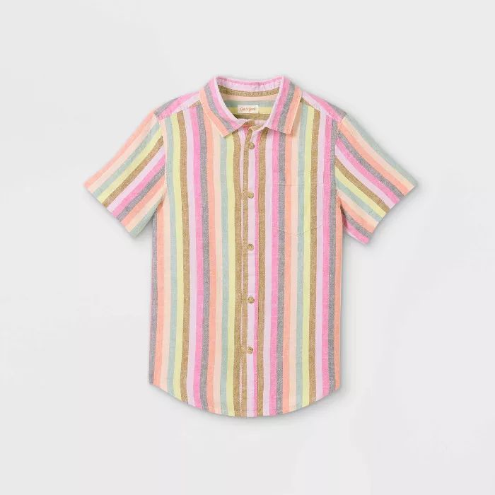 Boys' Striped Button-Down Short Sleeve Shirt - Cat & Jack™ Pink | Target