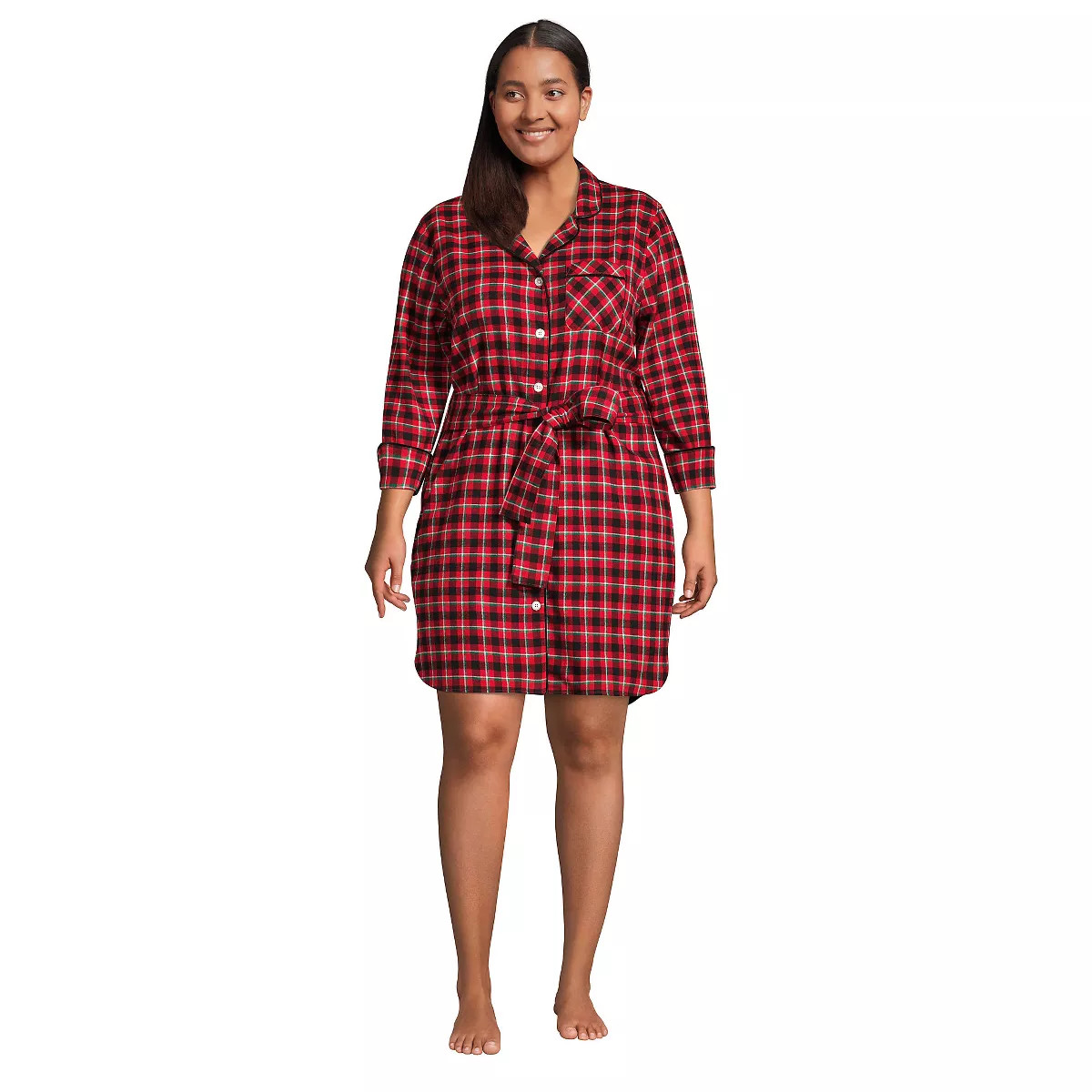 Lands' End Women's Plus Size 3/4 Sleeve Flannel Sleepshirt Nightgown | Target