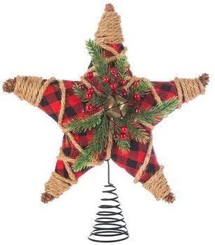 onlinepartycenter Red Buffalo Check and Jute Star Christmas Tree Topper | Amazon (US)