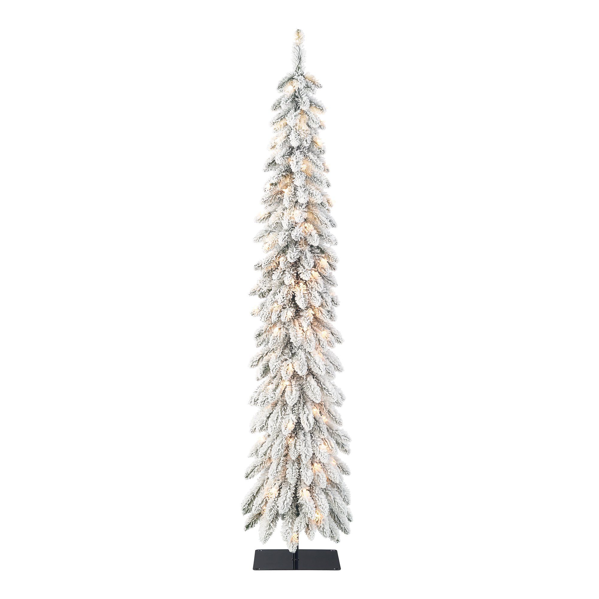 Holiday Time Pre-Lit Flocked Pencil Alpine Artificial Christmas Tree, Clear Lights, Green, 6' | Walmart (US)