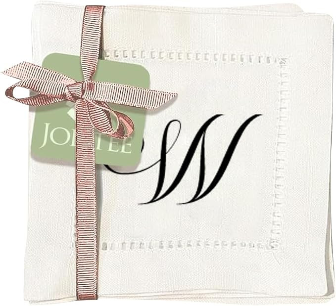 Jolitee Decorative Hemstitch Cocktail Napkins with Printed Initials W – 6"x6" Linen-Like Washab... | Amazon (US)