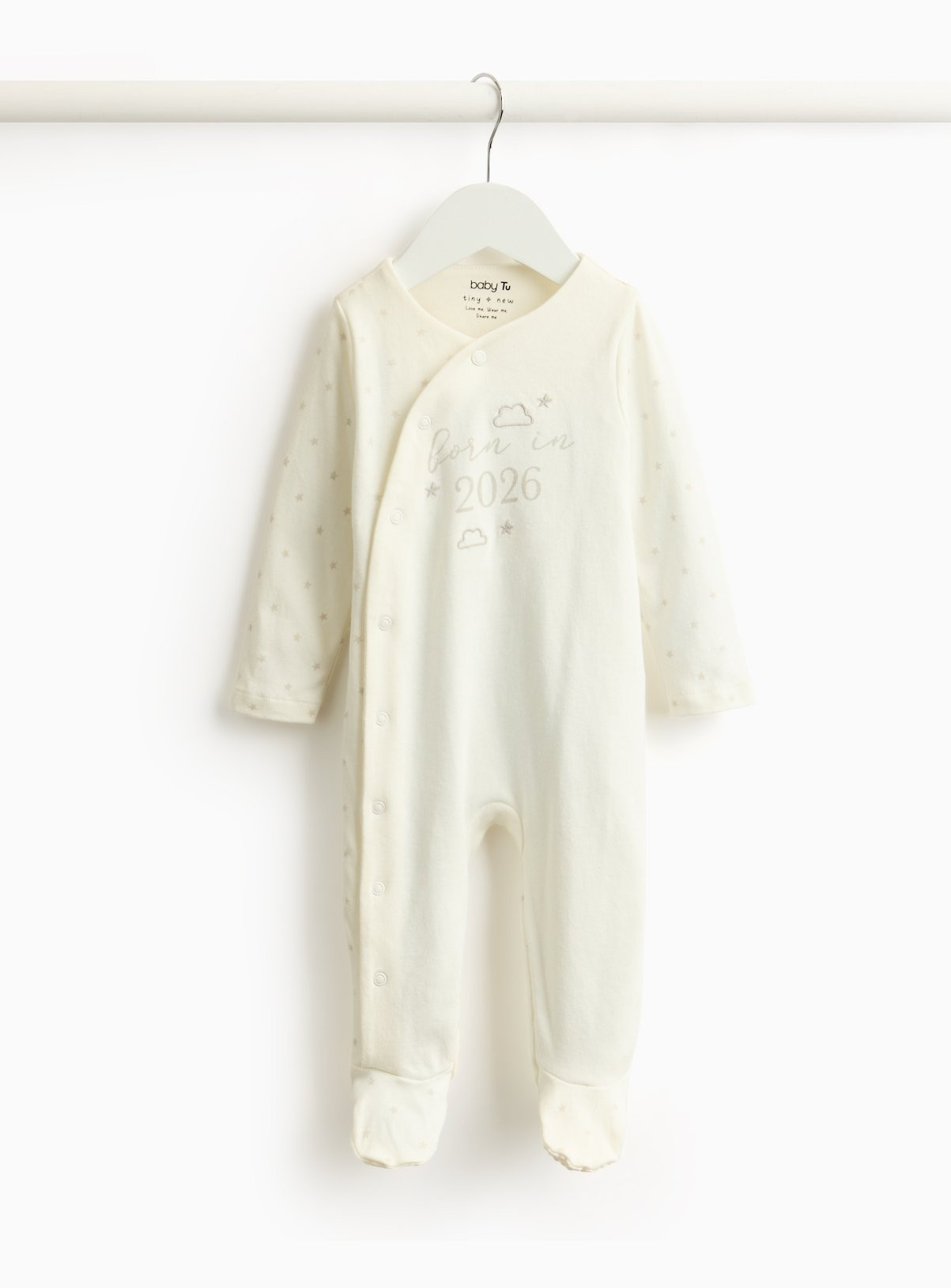 White White Born In 2026 Slogan Sleepsuit - Tu by Sainsbury's | Tu Clothing