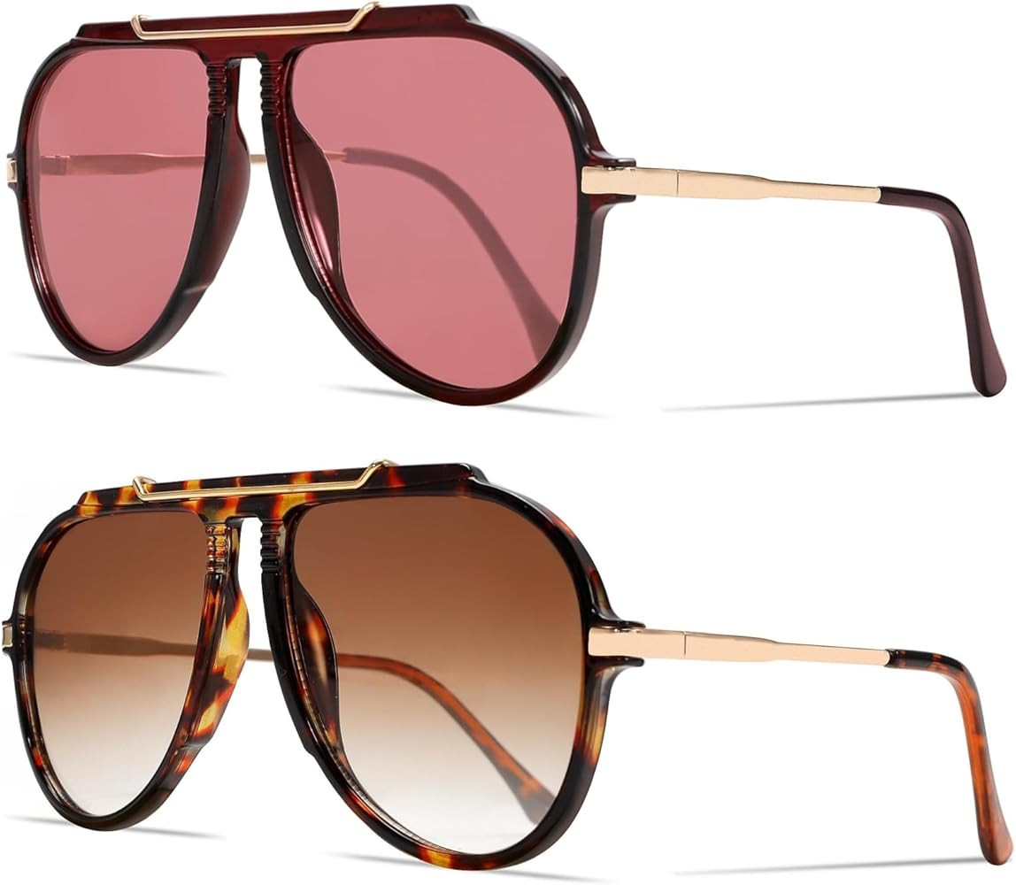 Oversized Aviator Sunglasses for Women Men 2026 70s Retro Gold Metal Sun Glasses Tangle Free Squa... | Amazon (US)