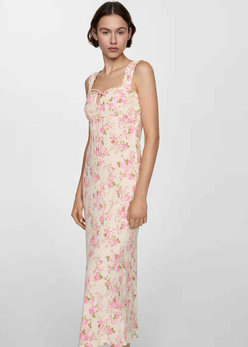 Floral dress with bow neckline -  Women | Mango USA | MANGO (US)