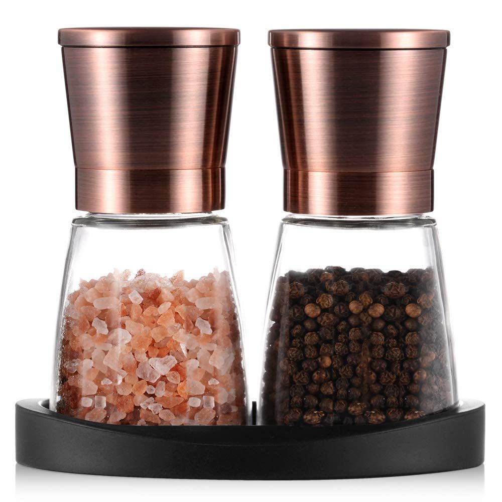 Pepper Grinder, Salt and Pepper Mills with Silicone Stand (2 pcs) Brozen Painting Stainless Steel, S | Amazon (US)