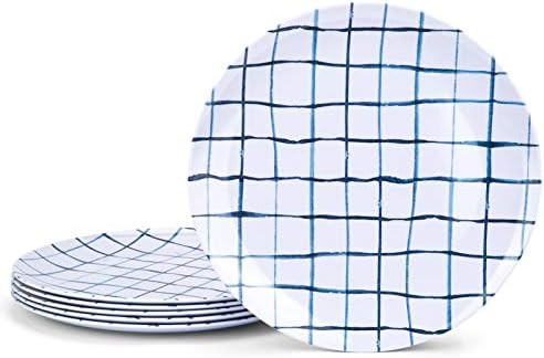 Blue Grid Melamine Plates, 10.5-inch Dinner Plates set of 6 | Amazon (US)