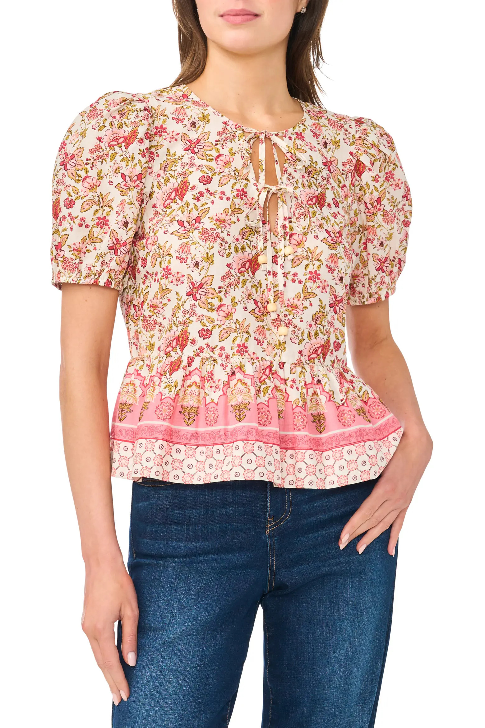 Floral Puff Sleeve Cotton Peplum Top (Women) | Nordstromrack | Nordstrom Rack