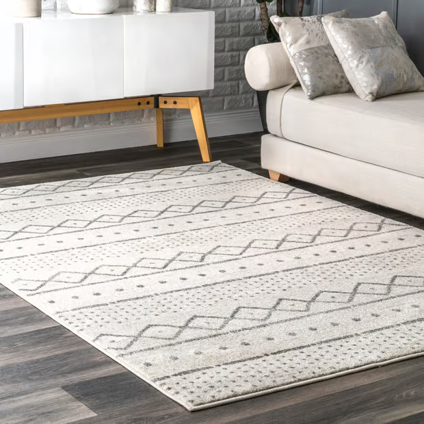 Beige Striped Geometric 2' 6" x 6' Area Rug | Rugs USA