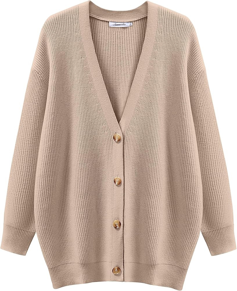 Caracilia Women's Oversized Cardigan Sweaters Long Sleeve Button Down Open Front Knit Sweater 202... | Amazon (US)