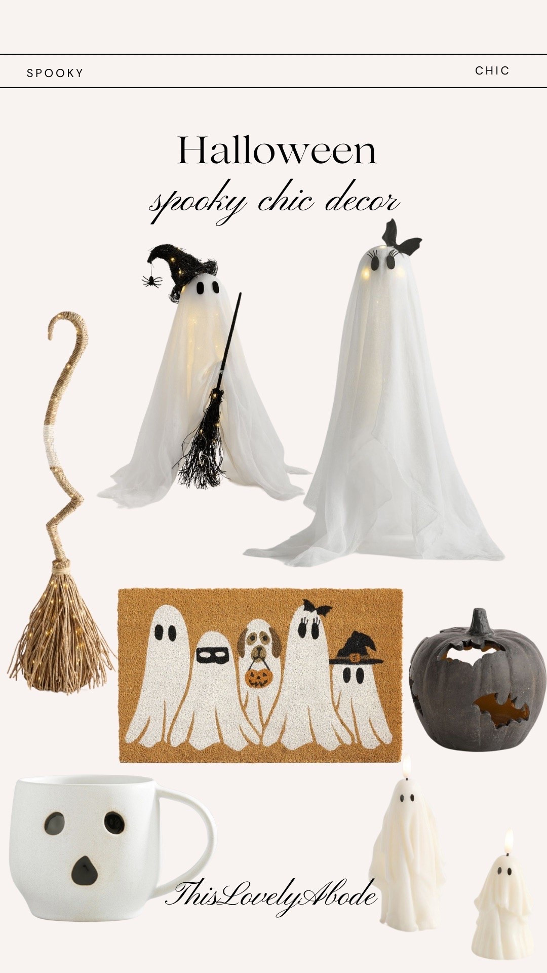 Spooky chic Halloween decor 
#ghosts #halloweendoormat #witchbroom #pumpkins #ghostcandle #ghostmug @Pottery Barn

#LTKHome #LTKSeasonal