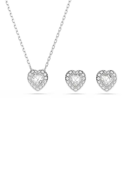 Swarovski x Ariana Grande Angelic Crystal Heart Halo Stud Earrings & Necklace Set in White/Silver at Nordstrom | Nordstrom